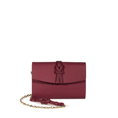 Esin Akan Midi Marylebone Burgundy Leather Clutch Bag
