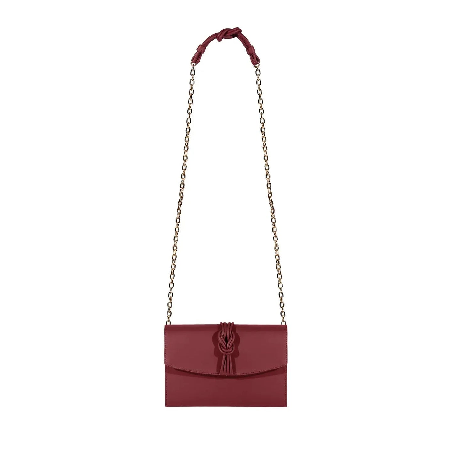 Esin Akan Midi Marylebone Burgundy Leather Clutch Bag
