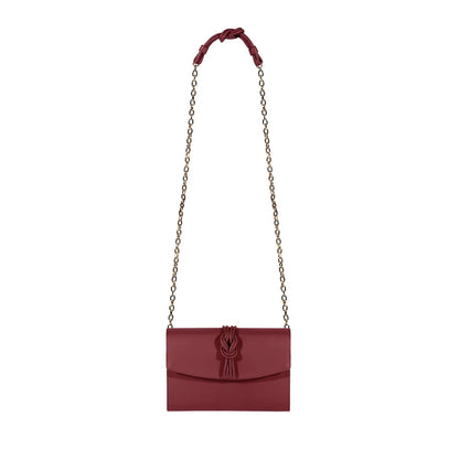 Esin Akan Midi Marylebone Burgundy Leather Clutch Bag