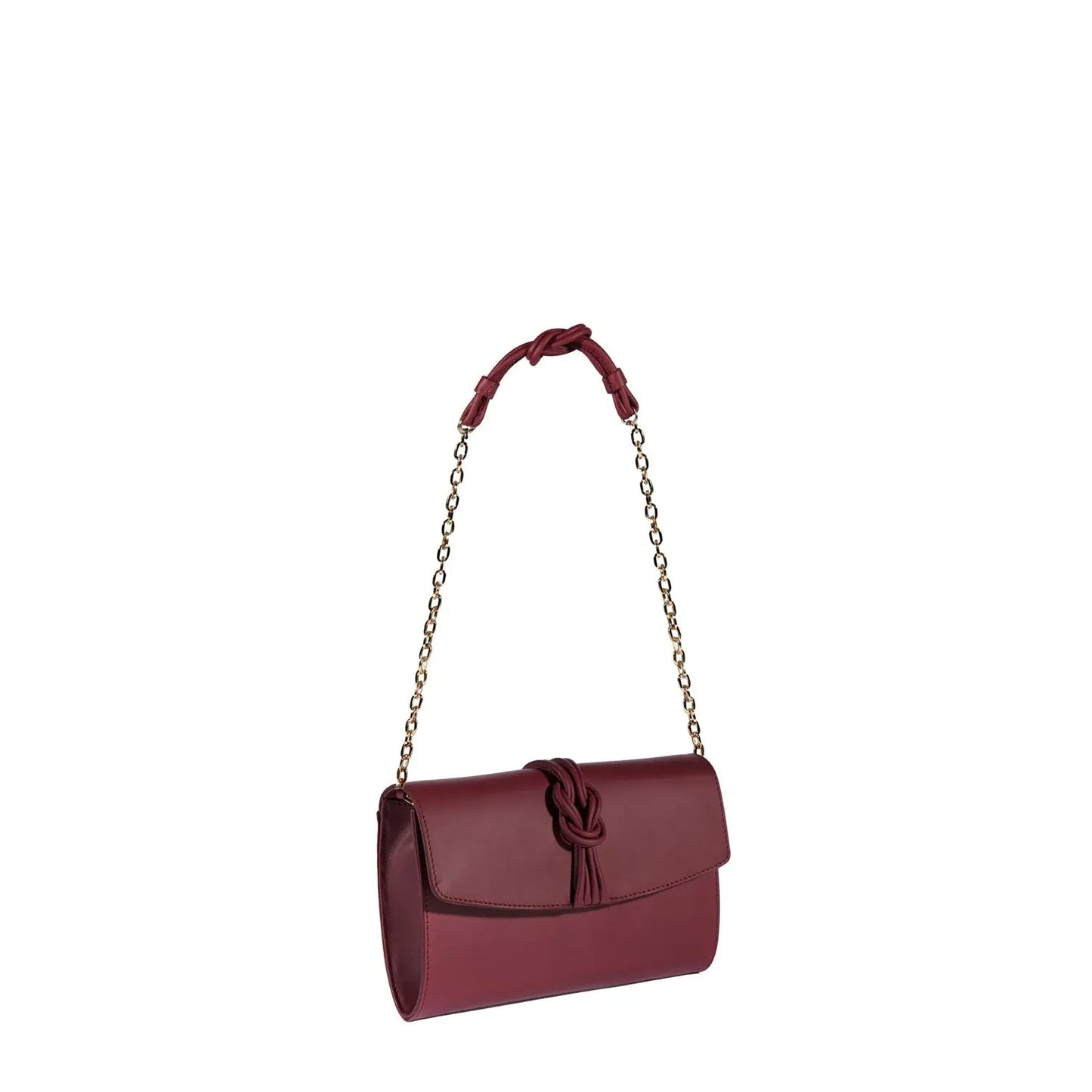 Esin Akan Midi Marylebone Burgundy Leather Clutch Bag