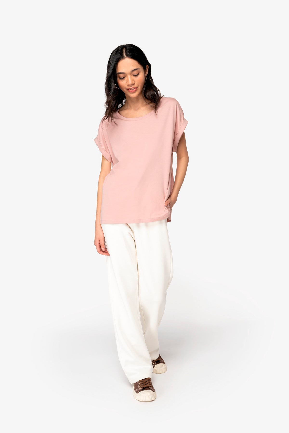 Earth Wardrobe Organic Cotton Loose Fit Roll Sleeve T-Shirt: Womens