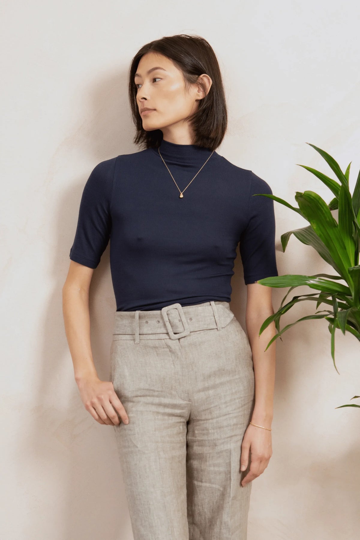 Women's Mock Neck Micro Modal Ribbed Top by Lavender Hill Clothing