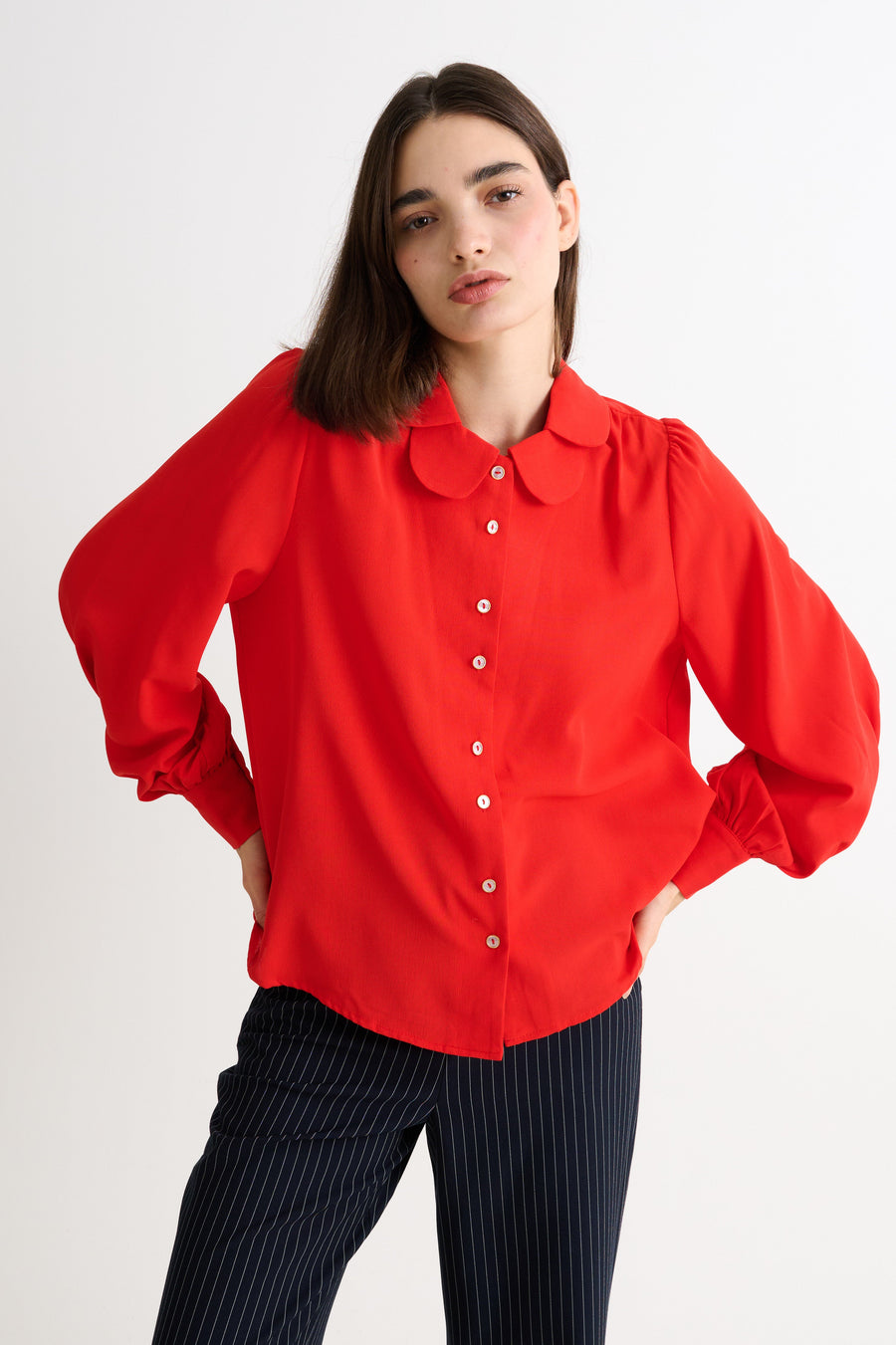 Octavia Crepe Petal Collar Blouse - Red