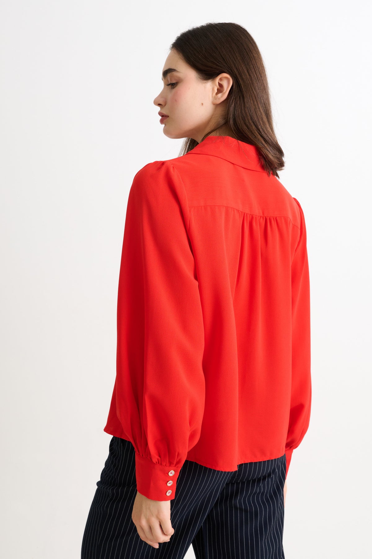 Octavia Crepe Petal Collar Blouse - Red