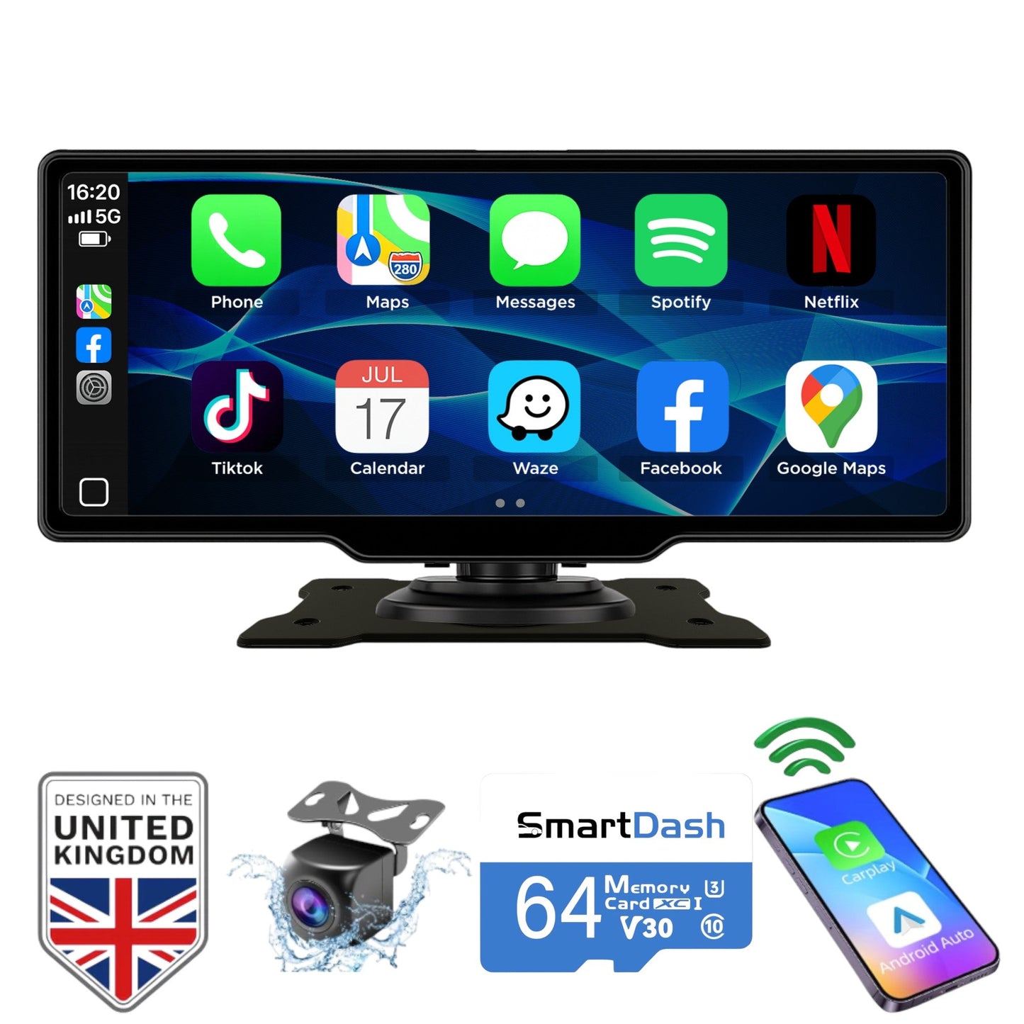 SmartDash™ Pro CarPlay Tablet 2025 - 10.26" Wireless Display with GPS & Dash Cam