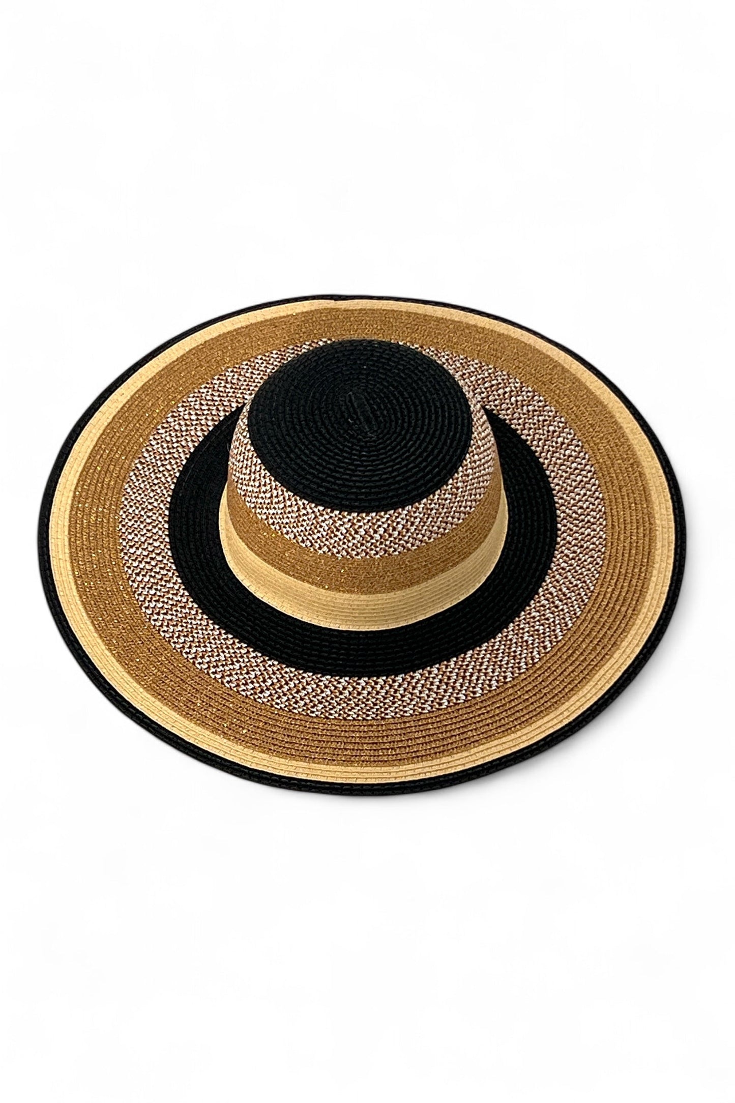 Delinda Black, Gold and Natural Striped Straw Hat