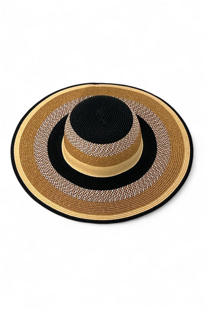 Delinda Black, Gold and Natural Striped Straw Hat