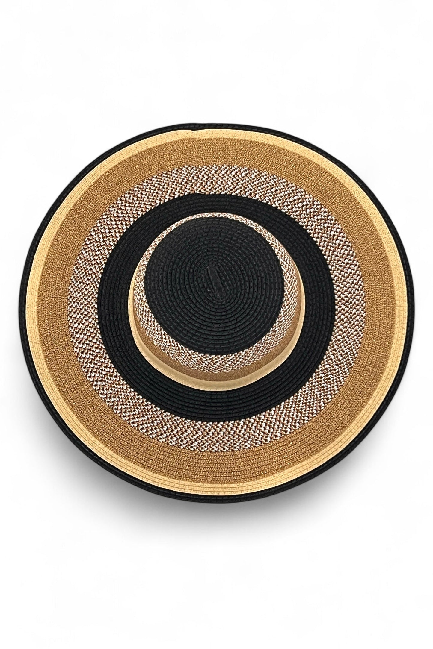Delinda Black, Gold and Natural Striped Straw Hat