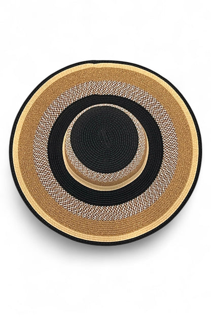 Delinda Black, Gold and Natural Striped Straw Hat