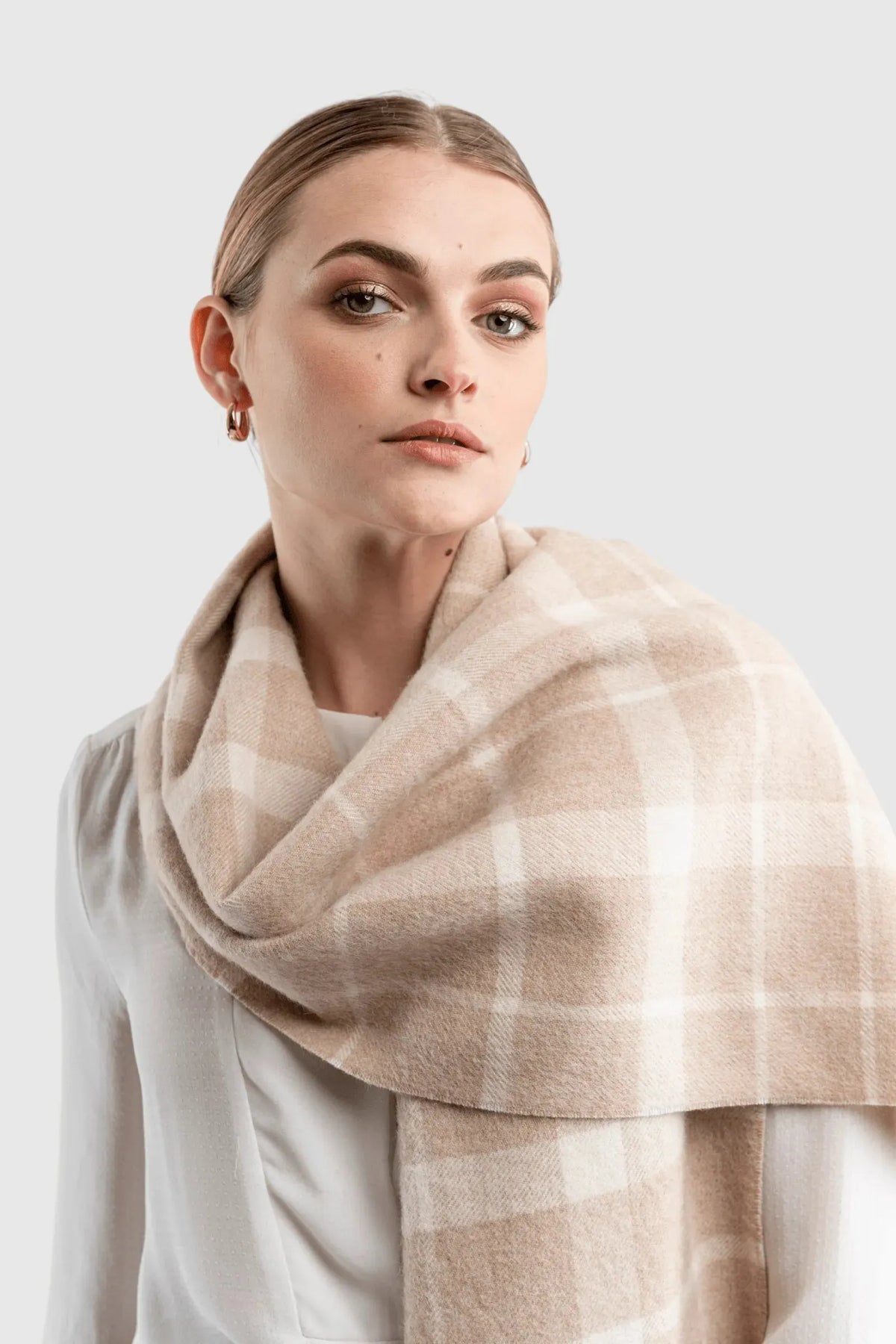 Lavender Hill Clothing Luxury Alpaca Plaid Scarf in Undyed Fibres