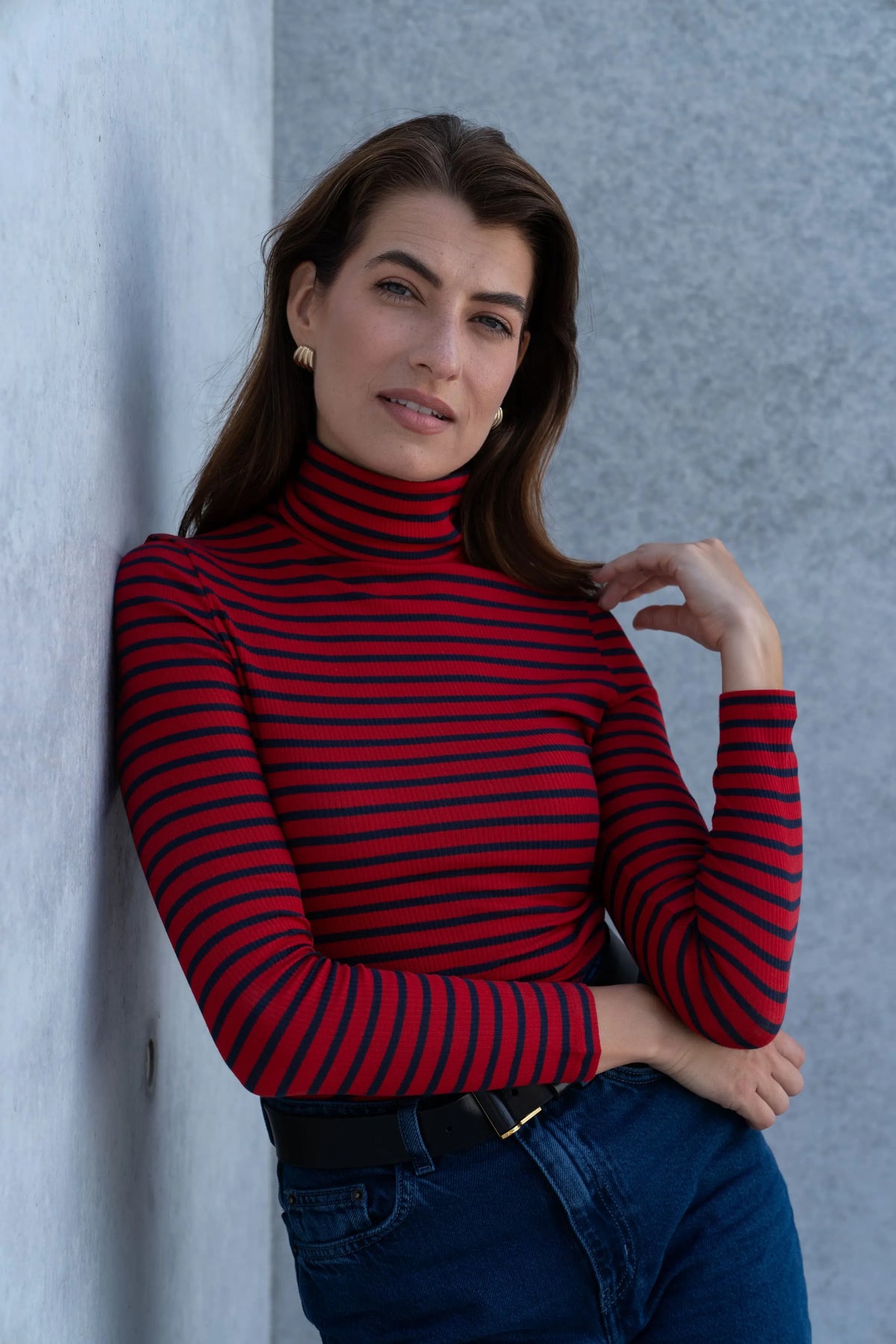 Lavender Hill Clothing Long Sleeve Striped Cotton Roll Neck Top
