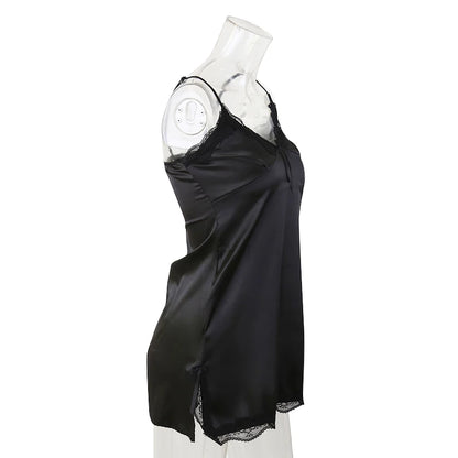 Women's Lace V-Neck Nightdress - Sleeveless Sleepwear - Bascora