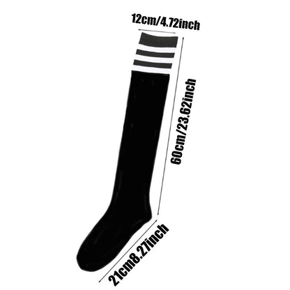 Plus Size Thigh High Socks - Striped Knit Stockings - Bascora