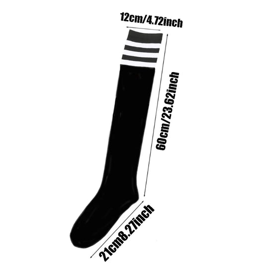 Plus Size Thigh High Socks - Striped Knit Stockings
