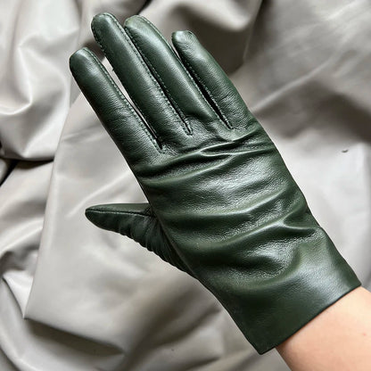 Guantes elegantes de piel de cordero con forro fino para mujer - Piel de oveja auténtica