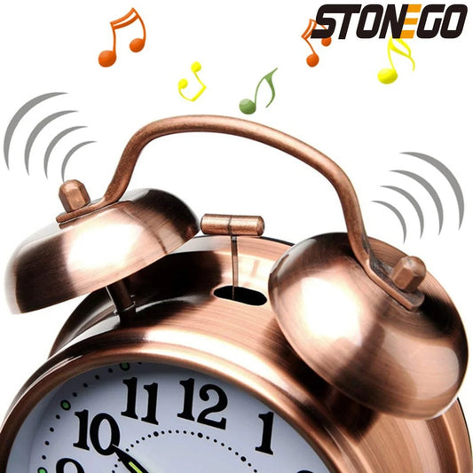 Reloj despertador vintage de dos campanas: reloj de escritorio metálico ruidoso con retroiluminación