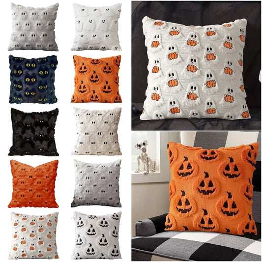 Halloween Ghost Pumpkin Pillowcase - Plush Faux Fur Pillow Cover