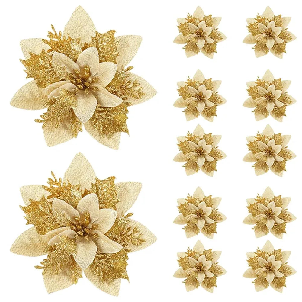 Christmas Flower Ornaments - Glitter Artificial Flowers