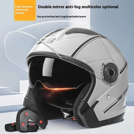 Motorcycle Open Face Helmet - Dual Lens Retro 3/4