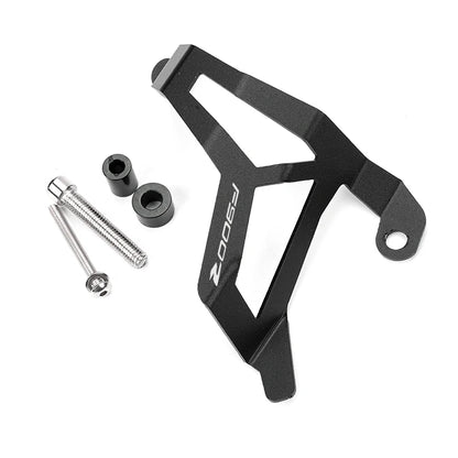 Black metal bracket with screws on a white background