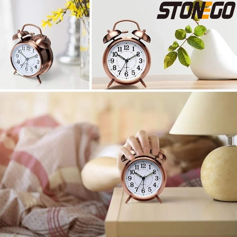 Vintage Twin Bell Alarm Clock - Loud Metal Desk Clock with Backlight