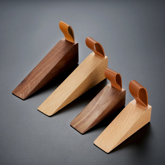 Solid Wood Door Stopper - Non-Slip Baby Safety Wedge with Leather Rope