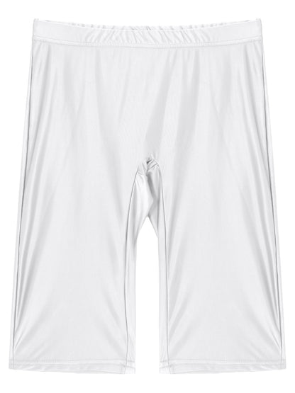 Women's High Waist Swim Shorts - Glossy Athletic Leggings Swimwear - Bascora