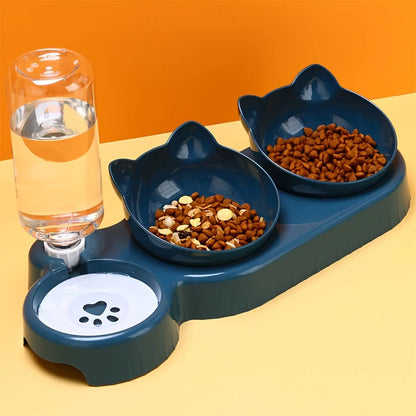 3-in-1 Tilted Pet Bowl Set - Gravity Water Feeder with Neck Protection - Bascora