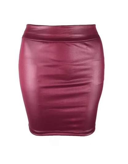 Leather Look Mini Skirt - High Waist PU Fashion Skirt - Bascora