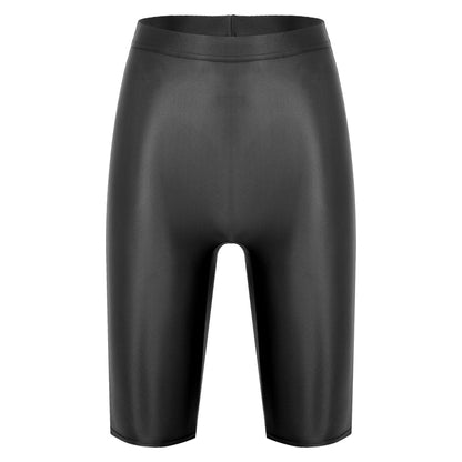 Women's High Waist Swim Shorts - Glossy Athletic Leggings Swimwear - Bascora