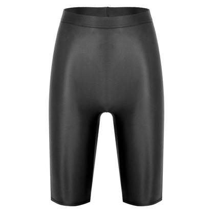 Women's High Waist Swim Shorts - Glossy Athletic Leggings Swimwear - Bascora