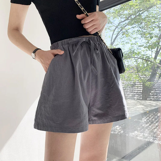 Women's Cotton Linen Shorts - High Waist Casual Workout - Bascora