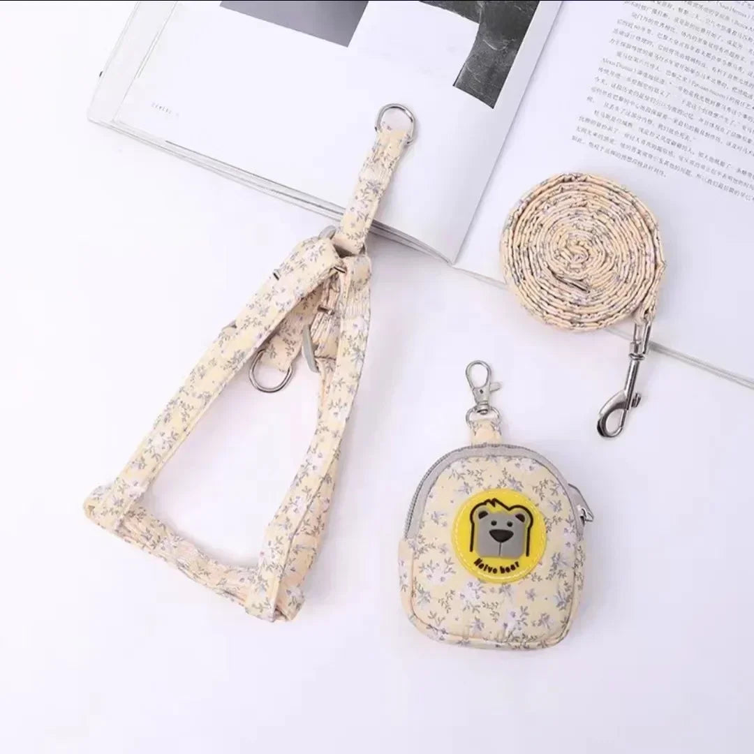 Pet Chest Harness Leash Set - Floral Backpack