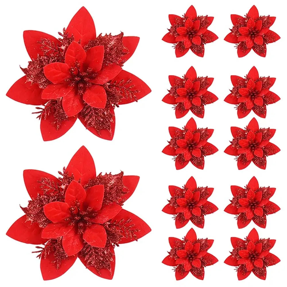 Christmas Flower Ornaments - Glitter Artificial Flowers