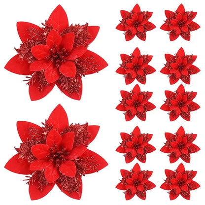 Christmas Flower Ornaments - Glitter Artificial Flowers - Bascora