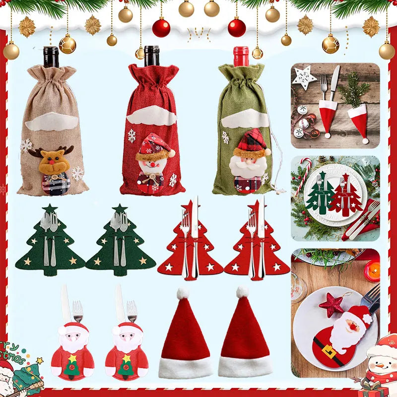 Christmas Cutlery Holder Bag - Santa Hat Fork Knife Sleeves