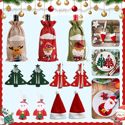 Christmas Cutlery Holder Bag - Santa Hat Fork Knife Sleeves - Bascora