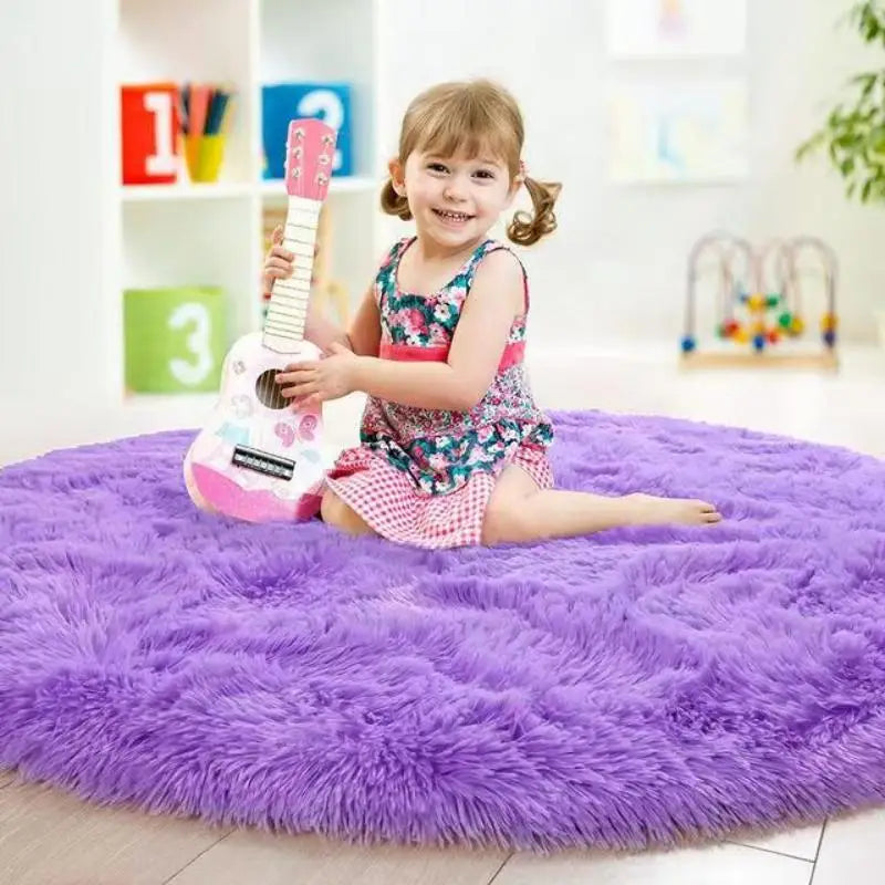 Fluffy Round Rugs for Girls - Soft Shaggy Bedroom Carpet