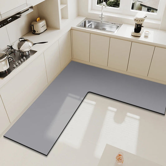 Gray anti-fatigue mat in a kitchen setting