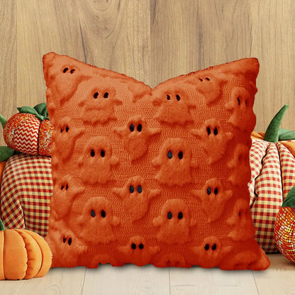 Halloween Ghost Pumpkin Pillowcase - Plush Faux Fur Pillow Cover - Bascora