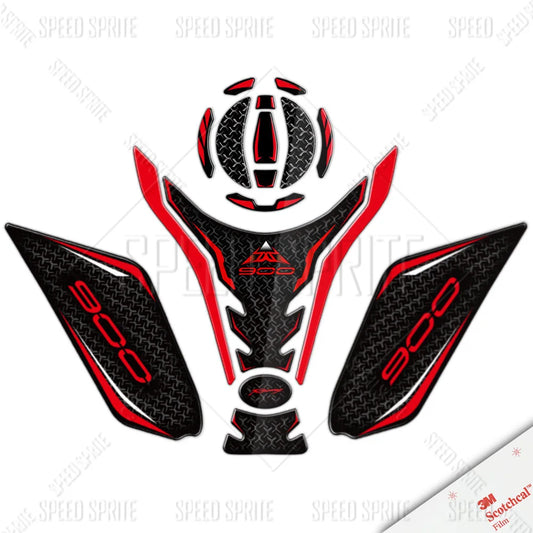 Motorcycle decals with red and black design on a white background