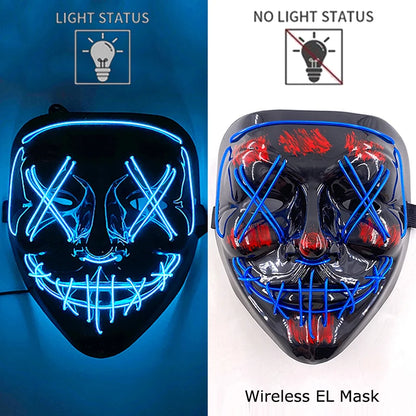 Wireless Neon LED Purge Mask - Glow in Dark Halloween Mask - Bascora