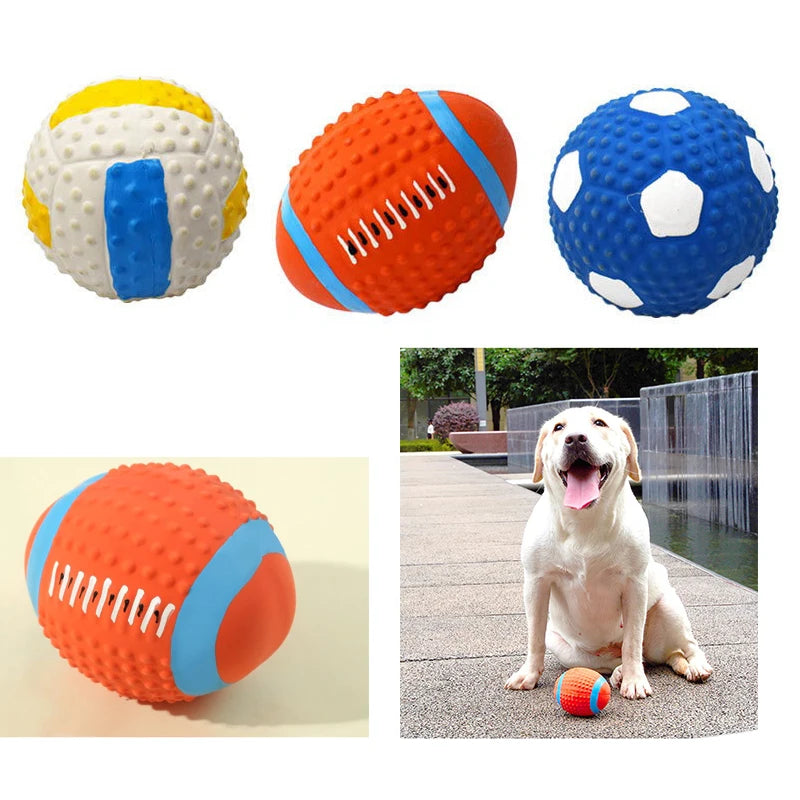 Latex Squeaky Dog Toys - Rugby Football Volleyball Set