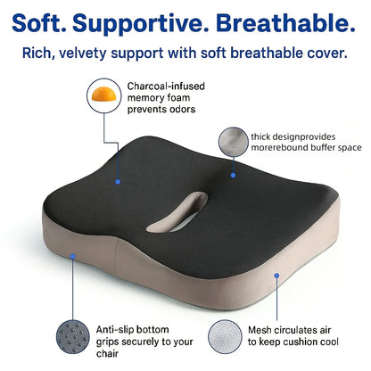 Memory Foam Seat Cushion - 3D Ergonomic Support for Car & Office - Bascora