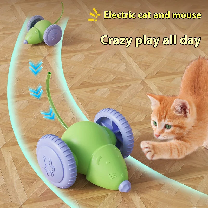 Juguete interactivo para gatos con forma de ratón eléctrico (recargable y con función antiobstáculos)