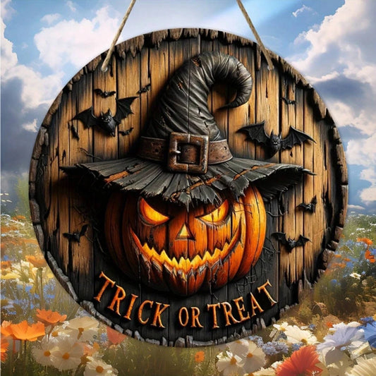 Halloween Wooden Wreath - Retro Pumpkin Head Decoration
