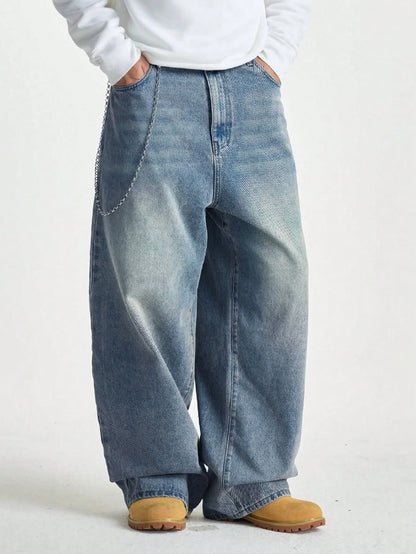 Men's Wide Y2K Jeans - Hip-Hop Baggy Denim Pants - Bascora
