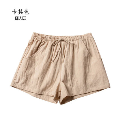 Women's Cotton Linen Shorts - High Waist Casual Workout - Bascora