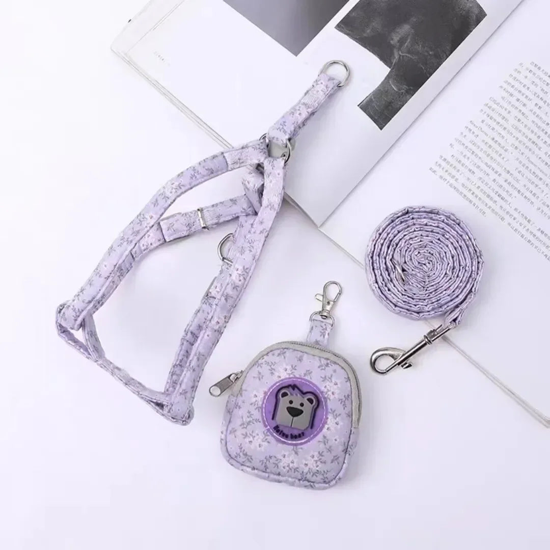 Pet Chest Harness Leash Set - Floral Backpack