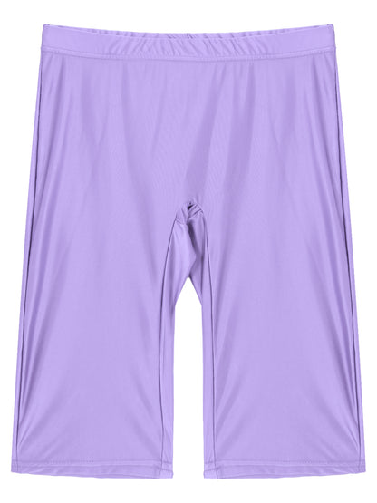 Women's High Waist Swim Shorts - Glossy Athletic Leggings Swimwear - Bascora